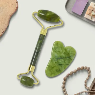 Natural Jade Stone Roller Gua Sha Massage Tool Set